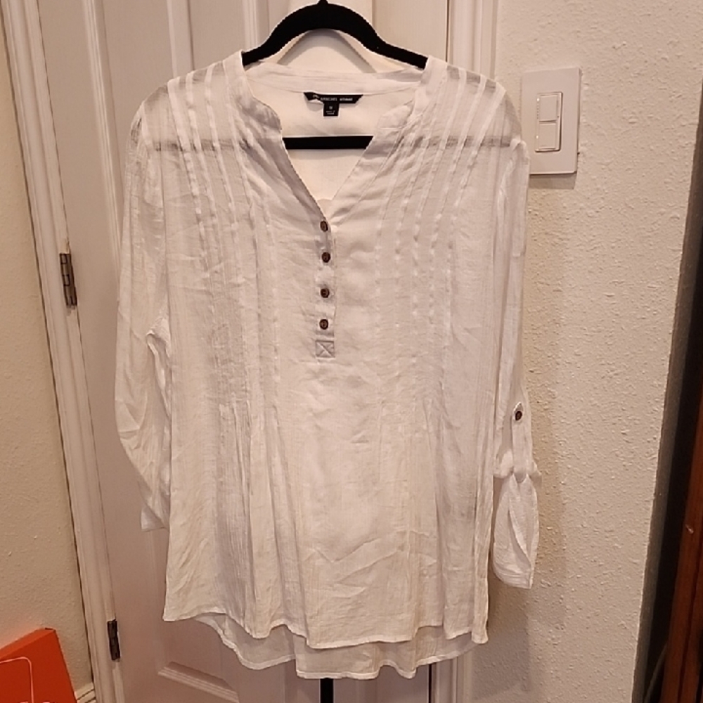 Zac & Rachel White Pleated Blouse 1X